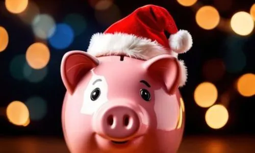 Une tirelire en forme de cochon porte un bonnet de Noël