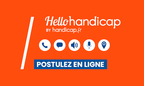 Dessin de mains sur une tablette affichant le site Hello handicap.