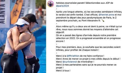 Jeux para 2024: la triathlète Héloïse Courvoisier qualifiée!